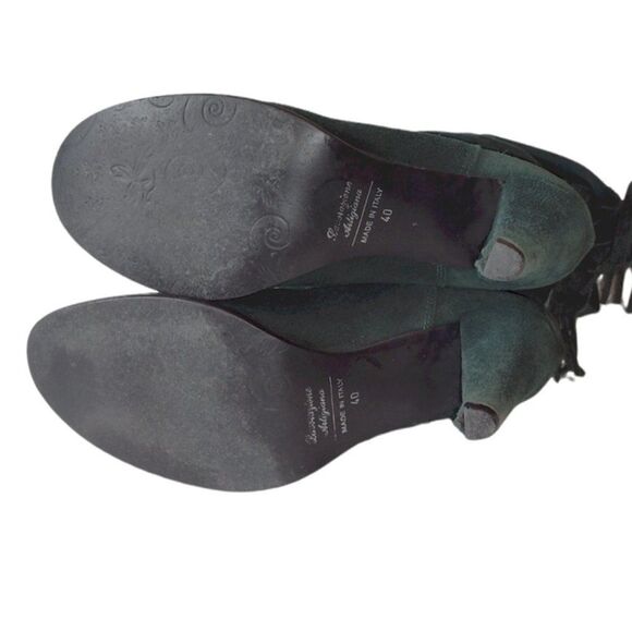 Lavorazione Artigiana Hand Made Green Suede Boho Heeled Slouch Boots Size Eu 40 - Picture 7 of 9